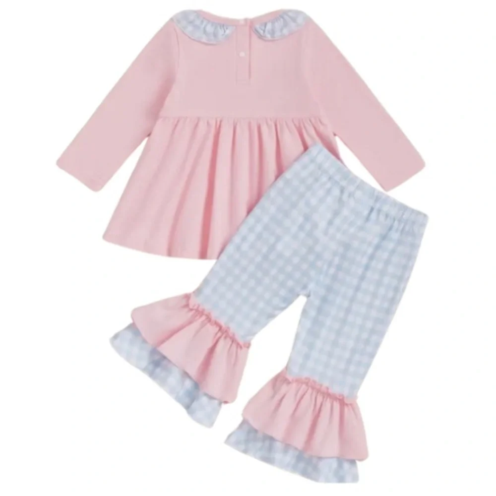 Ruffle Gingham Embroidered Christmas Outfit 6-12 Months Girls